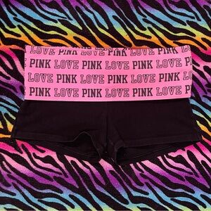 Rare Y2k PINK Victoria's Secret Black Shorts with Pink Waistband